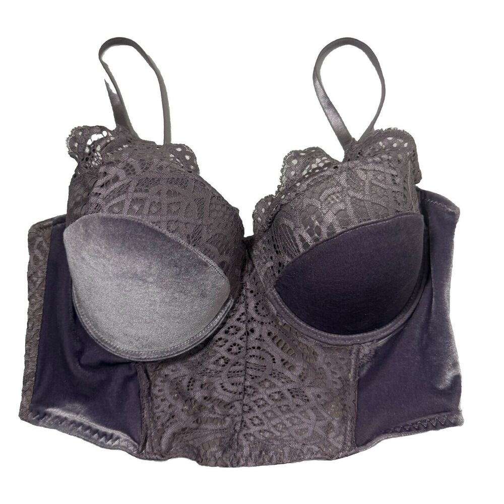 Velvet Bustier Lace Strapless Purple True Corset Bra Lingerie Push-up Top 38C
